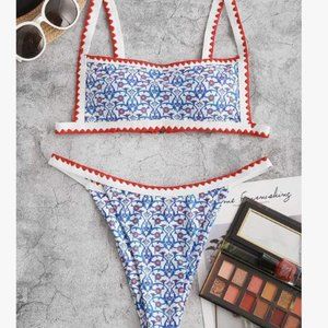 SM Size 4 Women's Bohemian Swimsuit Strappy Tie Side Bikini Set Triangle